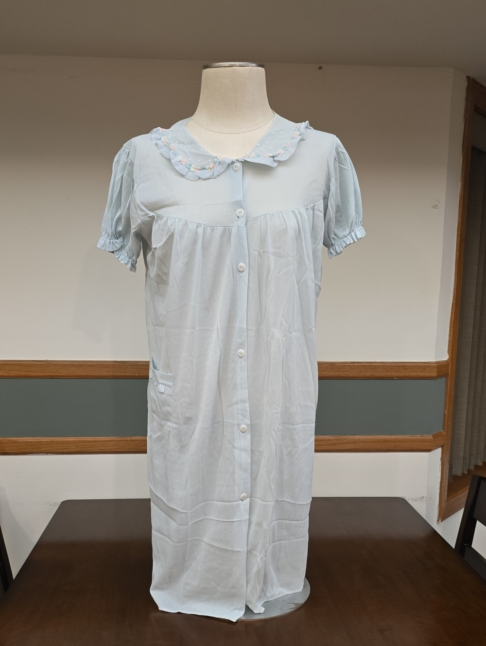 Vintage Montgomery Ward Carol Brent Blue Sheer Lingerie Nightgown Size Medium